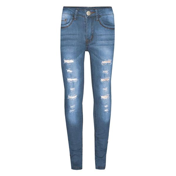 

trousers kids boys girls clothes denim pants 3-14 years old children's fashion tight hole pocket button zipper long jeans pencil, Blue