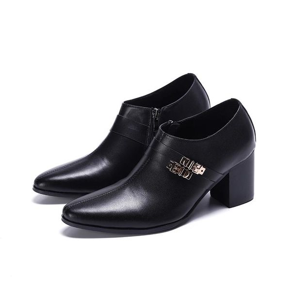 Scarpe da uomo con tacco alto 7,5 cm Slip on scarpe eleganti formali in vera pelle da uomo Oxford in pelle nera calzature da sposa per feste