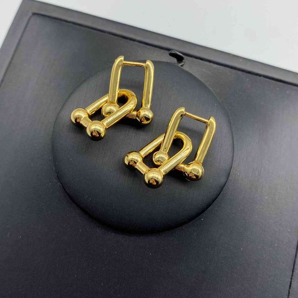

design jewelry 2021 new u-shaped chain detachable women's brass personalized earrings, Golden