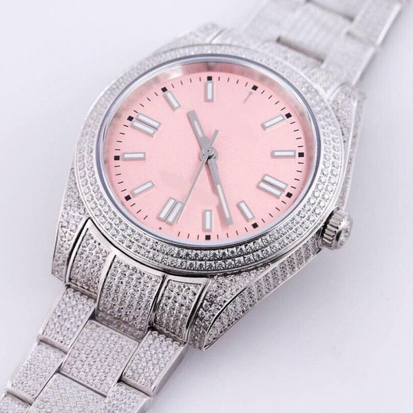 

wristwatches 2021 automatic mechanical sapphire watches silver pink stainless steel full diamond mens watch waterproof 41mm, Slivery;brown