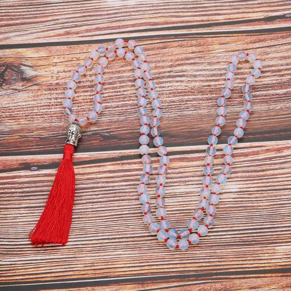 

pendant necklaces baliba heavenly buddha head beads knotted necklace white color natural stone prayer meditation long tassel lucky, Silver