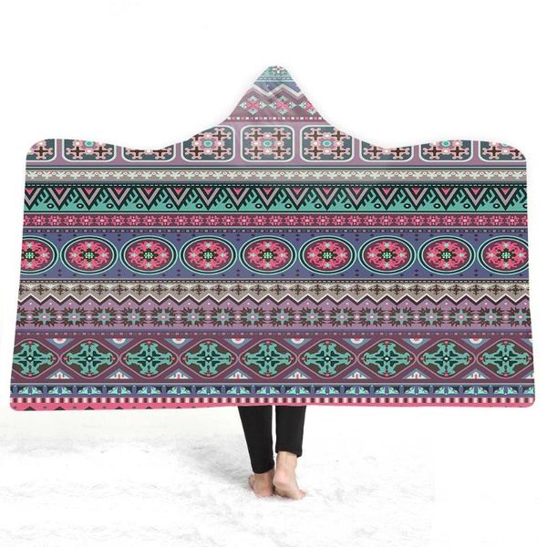 

blankets stripe print wearing cape integrated double layer plush soft warm bedroom living room nap cashmere hooded blanket