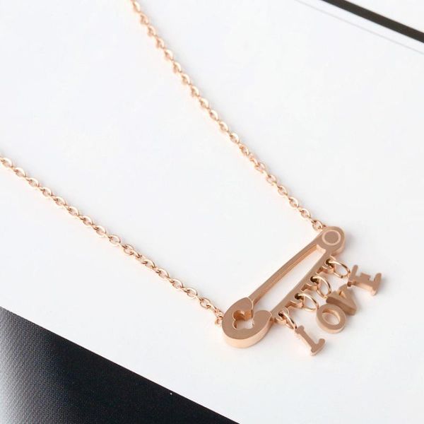 

stainless steel pendant handmade paper clip love necklace geometric pin clavicle chain gifts simple jewelry chains, Silver