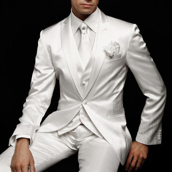 

men's suits & blazers mens white wedding suit for groom tuxedos slim fit prom party custom satin men 3 piece jacket pants vest male clo, White;black