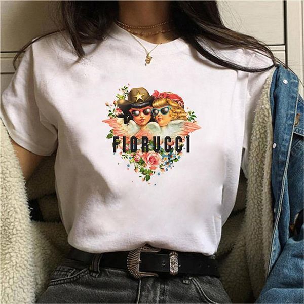 

Cupid Angel Print And Mens T Shirt Women Summer Cartoon Clothes Harajuku Female Aesthetic Kawaii Fashion Top Femme, White;black