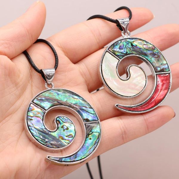

pendant necklaces natural abalone shell necklace circle charms for jewelry gift length 55+5cm size 40x50mm, Silver