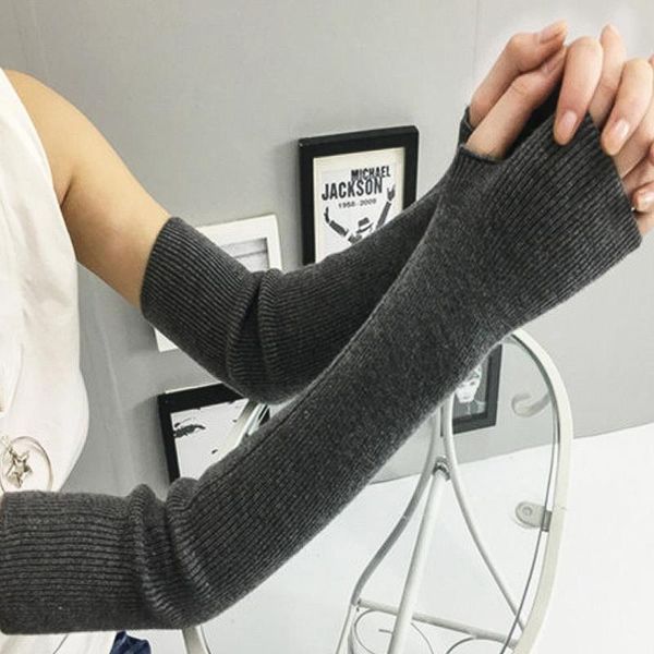 

cycling gloves 45cm half finger wrist mittens wool arm sleeve durable winter fingerless knit skiing bicycle riding, Black