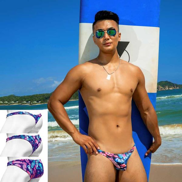

men's swimwear 2021 feather print low waist men briefs beach shorts board swimming pool swimsuits bikinis