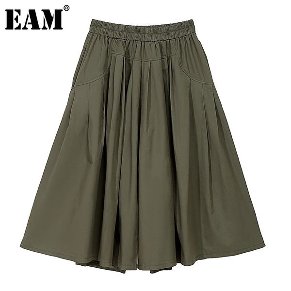 

[eam] high elastic waist pockets pleated long wide leg trousers loose pants women fashion spring autumn 1dd7208 21512, Black;white