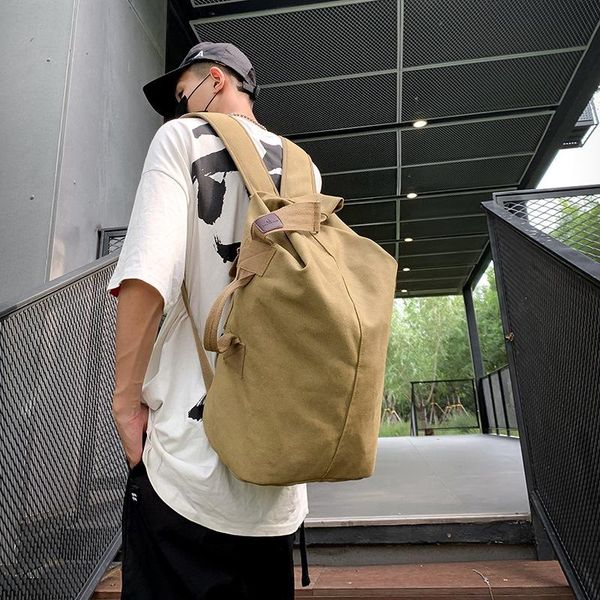 

backpack retro double shoulder bag male canvas middle school travel bucket