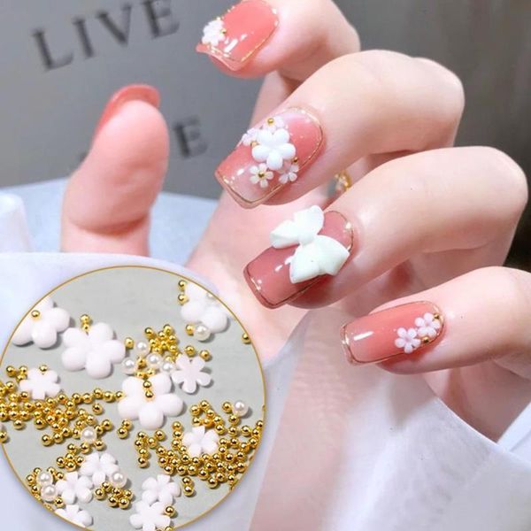

nail art decorations five-petal small flower japanese accessories nails three-dimensional white resin diy i2g5, Silver;gold