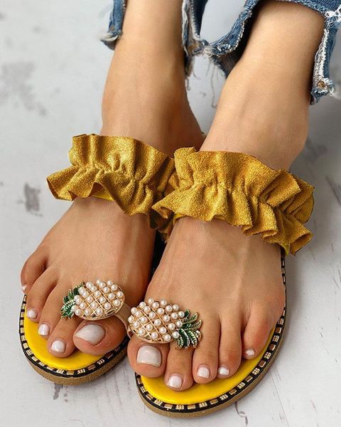 Sandalen 2022 Frauen Hausschuhe Schuhe Flache Flip-Flops String Bead Sommer Mode Keile Frau Rutschen Ananas Dame Casual Mujer