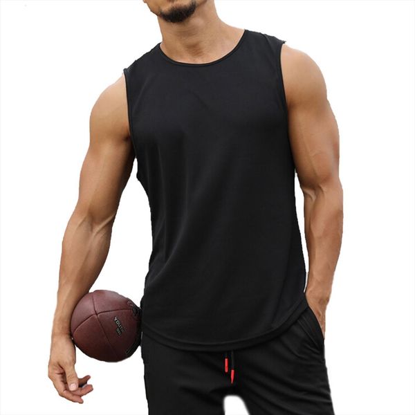 

summer marathon fitness gym men sportswear tank mens solid color sleeveless round neck quick dry stretch fitting casual vest, White;black