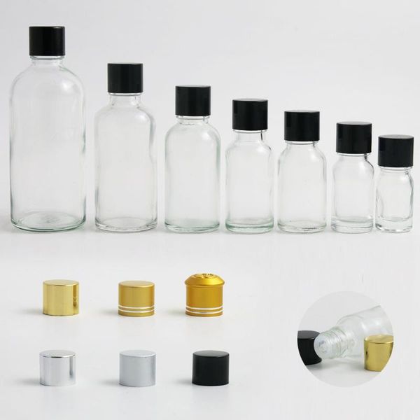 

storage bottles & jars travel bottle empty clear glass transparent essential oil boston round with orifice reducer and aluminum cap 10pcs