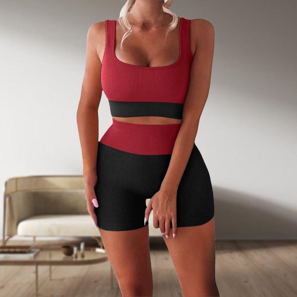 

seamless high waist sports sets women patchwork printing stretch tank shorts yoga outfits 2 piece workout badminton