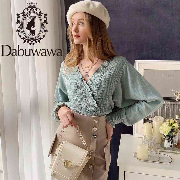 

dabuwawa 100% wool sweater women v-neck lanter sleeve winter comfort solid ruffle pullover sweaters for female dt1dym003 210520, White