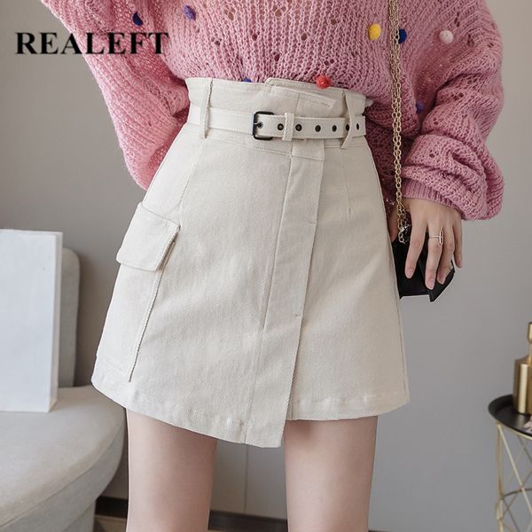 

spring women elegant a-line wrap skater skirts sashes korean style high waist chic mini with pocket 210428, Black