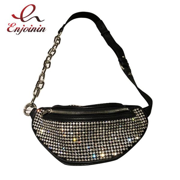 

waist bags good quality fashion design pu diamond women casual pockets shoulder bag chain pack belt female bolsa flap