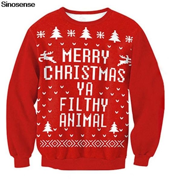 Unissex Ugly Christmas Sweater 3D Funny Sweaters Tops Pullover Outono Inverno Festa de Natal Moletom Masculino