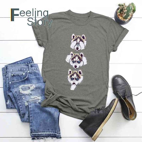 

harajuku summer tshirts for women plus size cute cotton shirt arrivals wolf animal print shirts ops 210603, White