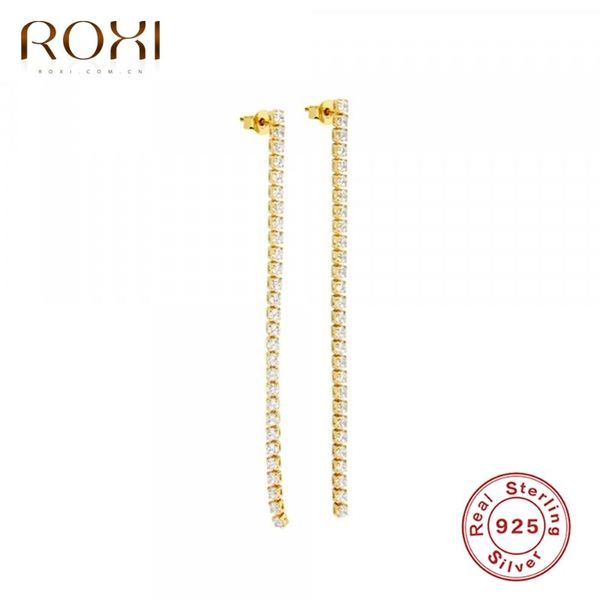 

elegant long square white crystals stud earrings for women wedding jewelry piercing 925 sterling silver pendientes, Golden;silver