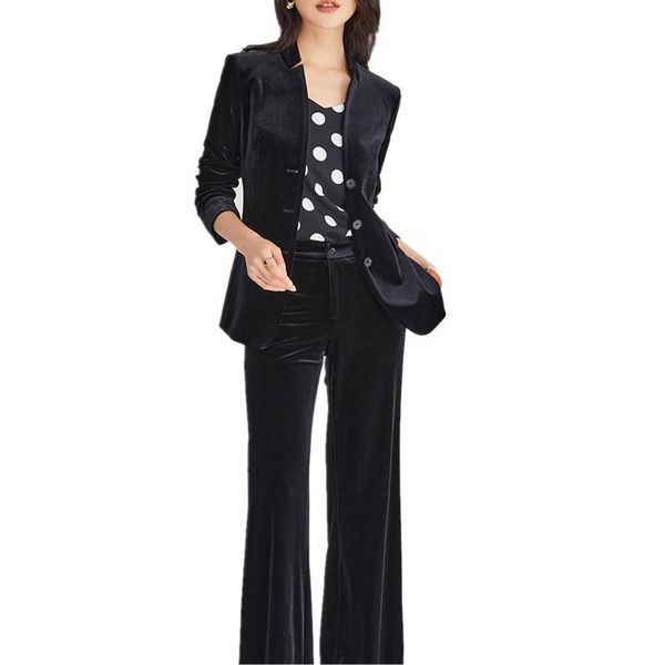 

black velvet women's suits 2 piece set blazer+pants women pants loose office lady wear custom made two, White