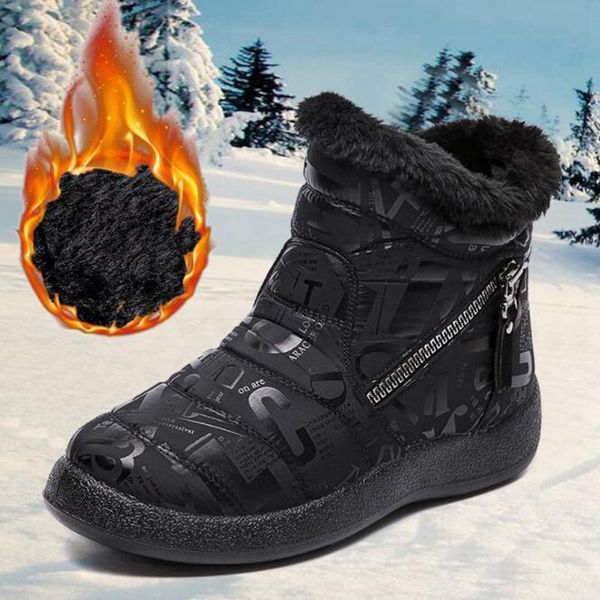 

boots waterproof snow women winter 2021 warm shoes female ankle booties botas mujer size 34-43, Black