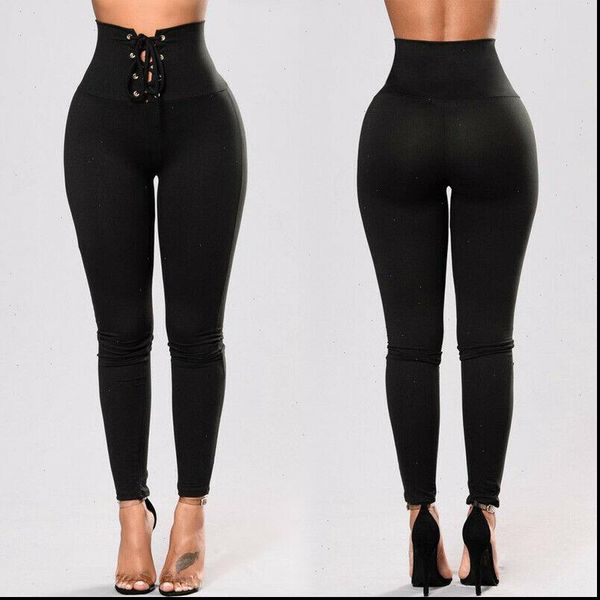

goocheer fashion womens legging casual high waist drawstring leggings black slim pencil trousers elastic long pants drop