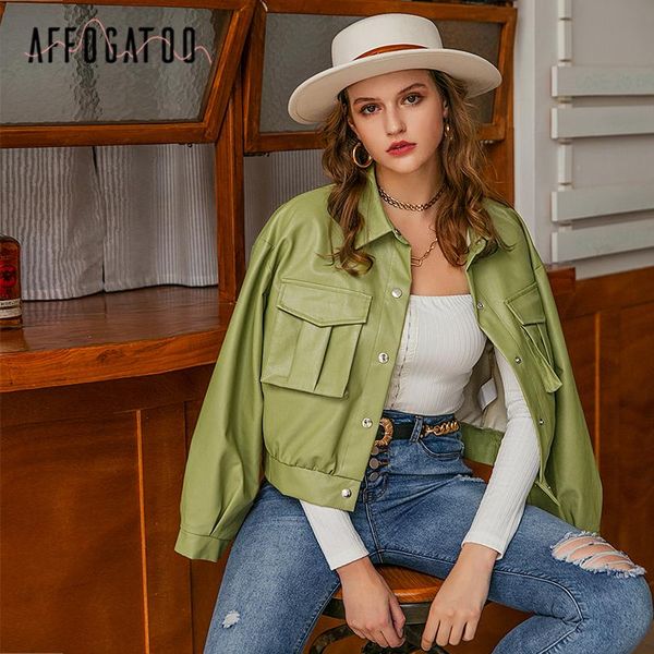 

women's jackets affogatoo casual faux leather women coat fashion single-breasted pocket lapel female jacket high street style ladies, Black;brown