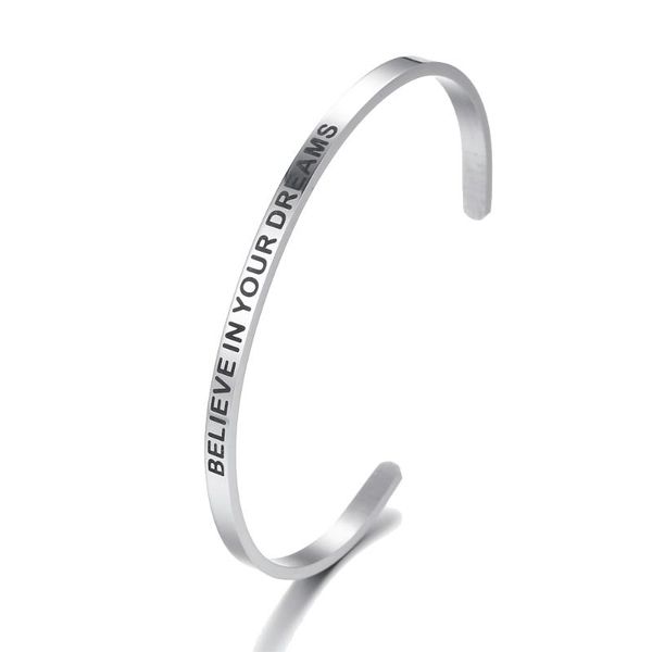 

bangle 316l stainless steel engraved believe in your dream bracelets inspirational positive quote cuff mantra & bangles, Black
