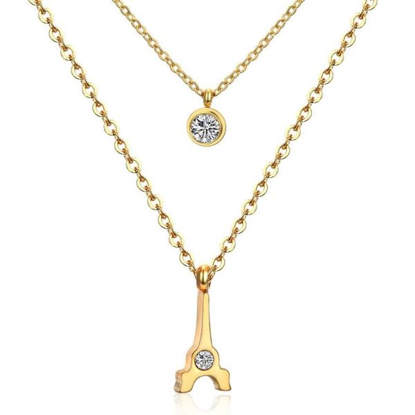 

pendant necklaces luxukisskids crystal round charm gold chain double necklace multi layer eiffel tower pendants summer jewelry collares, Silver