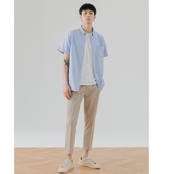 

men's spring and autumn korean trend solid color slim business fashion male comfortable straight casual ankle-length pants, Black