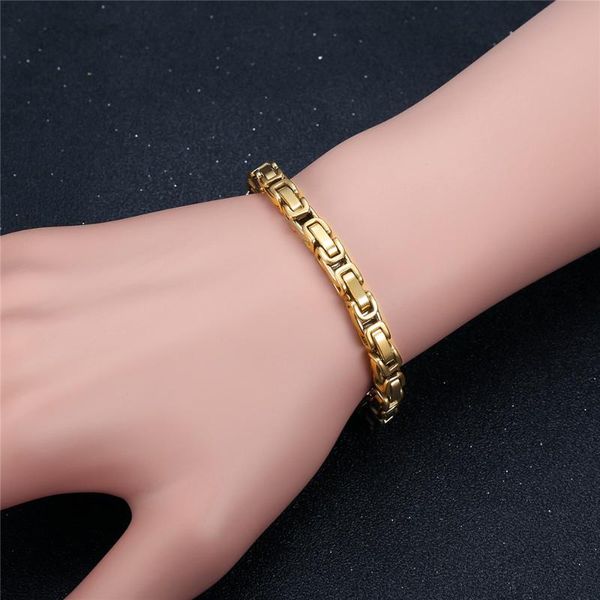 

link, chain 5mm men bracelet gold color byzantine link for women punk wrist jewelry braslet 2021 drop, Black