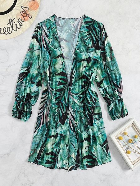 

plant print kimono g2im#, White;black