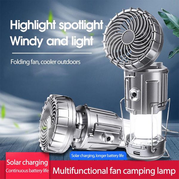 

portable lanterns camping fan light multi-function outdoor led lantern with solar rechargeable summer hanging tent lamp