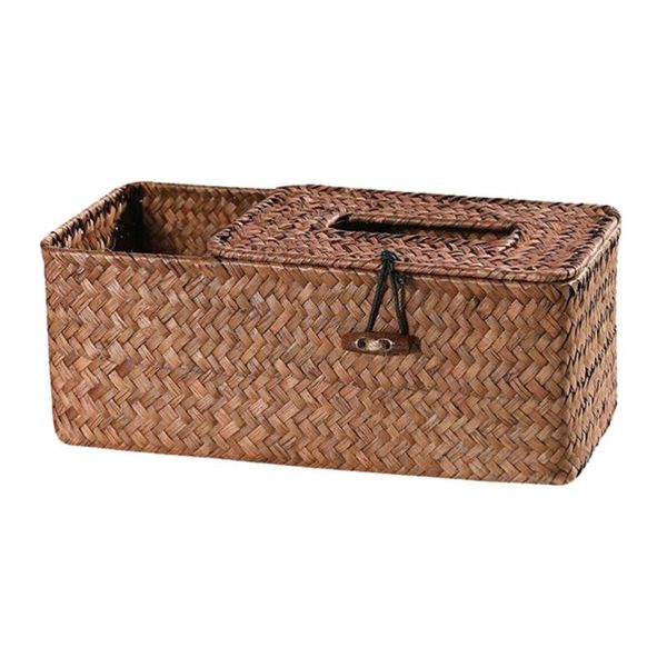 

car organizer 1pc seaweed woven paper towel box with lid tablecompartment storage