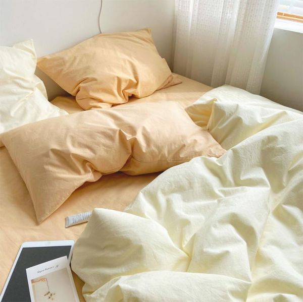 

bedding sets fashion simple solid yellow set single double,cotton twin full  king home textile bed sheet pillow case duvet cover