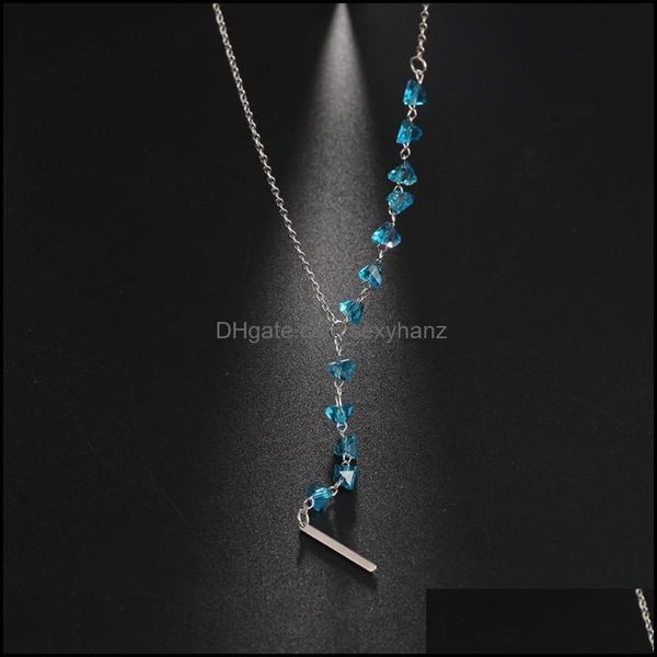 

& pendants chains my shape blue color crystal beads necklaces for women stainless steel long pendant necklace choker link chain fashion jewe, Silver