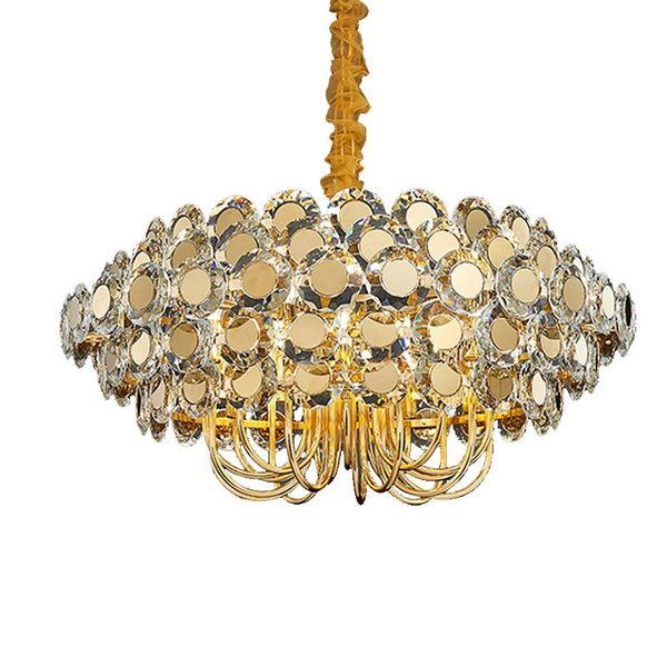 

chandeliers led postmodern luxury crystal golden stainless steel round ceiling hanging chandelier decent light lampen lustre living room