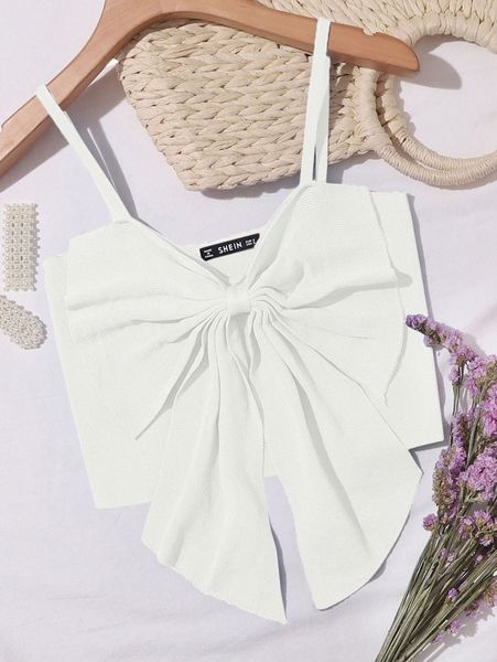 

big bow front crop cami g6rv#, White