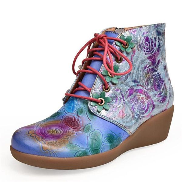 

boots leather women's wedge heel invisible high heels spring and autumn pattern handmade vintage, Black