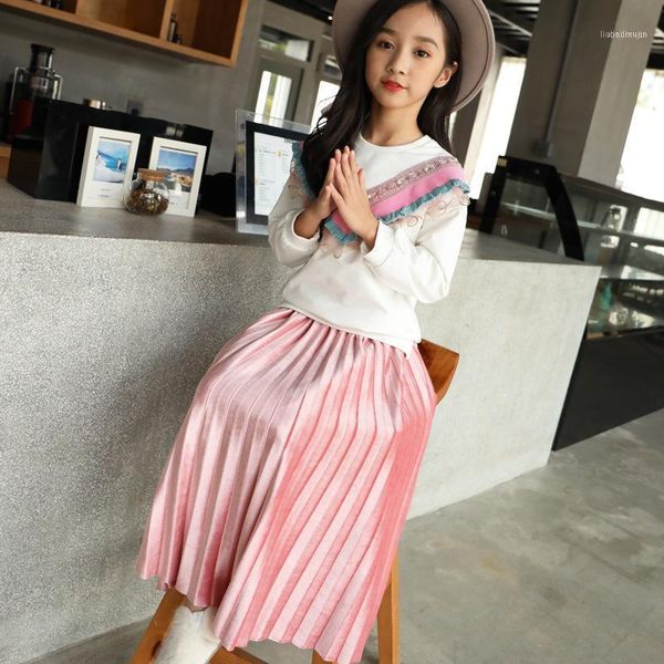 

skirts 6-120 years autumn winter children's velvet skirt kids pleated baby toddlers teenage philabeg girls long tutu girl11, Blue