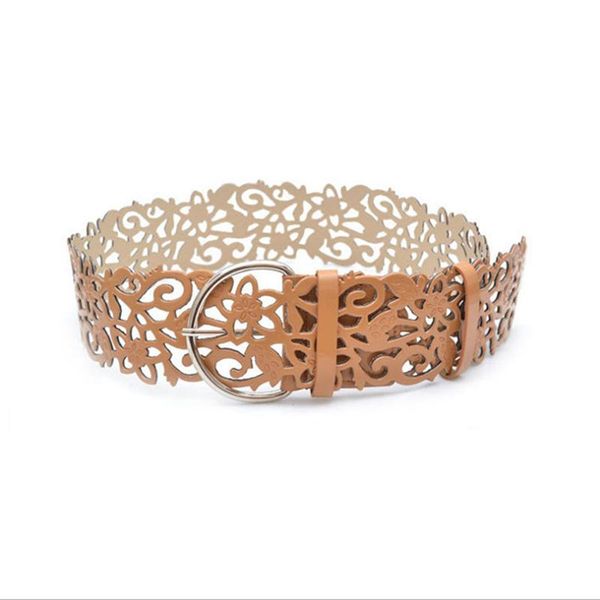 

arrivals ultra wide women's cummerbund female fashion cutout flower belt strap decoration women belts, Black;brown