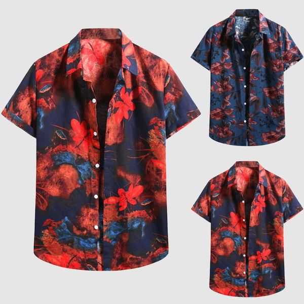 

men's casual shirts 2021 summer beach shirt fashion print brand short sleeve floral loose plus asian size s-2xl hawaiian, White;black