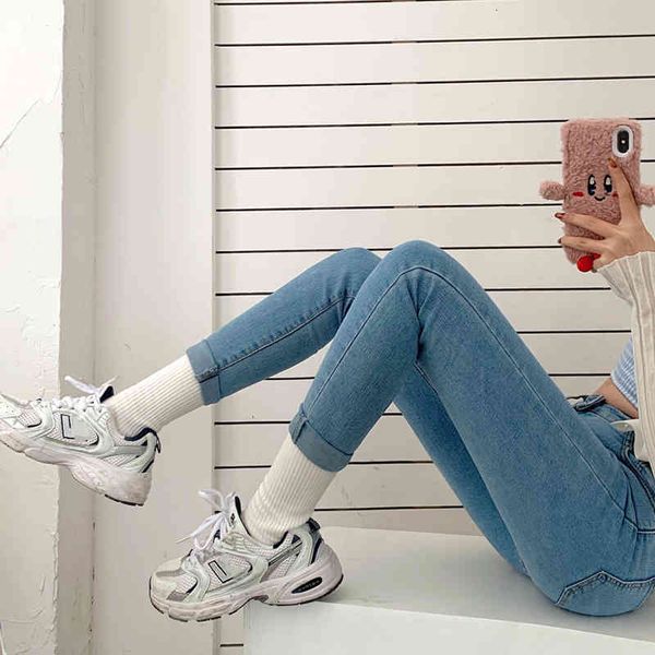 

women's jeans black jeans women's new korean slim stretch tight pants leggings high waist elegant pipe capris plus size q4yu, Blue