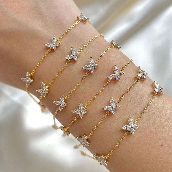 

spring fashion girl women hand chain sparking bling clear cz cute lovely butterfly charm bracelet link,, Black