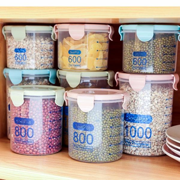 

600/800/1000ml household transparent plastic airtight jars, kitchen bean glass jars and lids storage bottles &