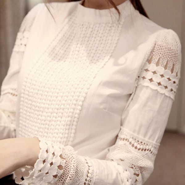 

women's blouses & shirts women lace chiffon blouse spring casual white long sleeve fashion hook flower hollow office clothes