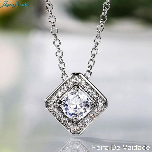 

pendant necklaces delicate square shape necklace for women dazzling cubic zirconia elegant female wedding jewelry versatile fashion, Silver
