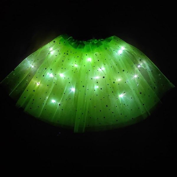 

skirts 2021 light led girl kids clothes star tutu skirt princess party tutus tulle child ballet dance year fluorescent green, Blue